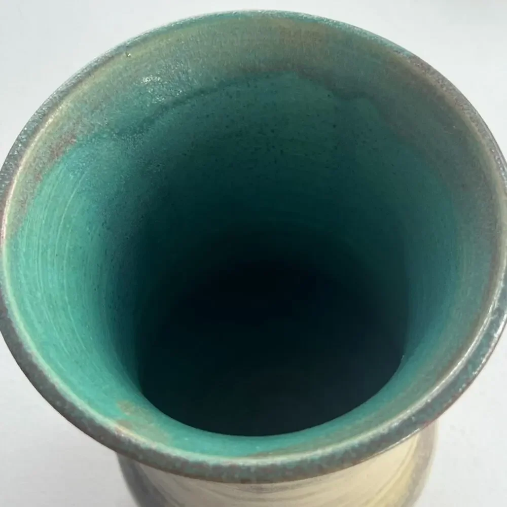 Signed Studio Art Pottery Vase Glazed Hand Thrown Signed Stoneware Frances